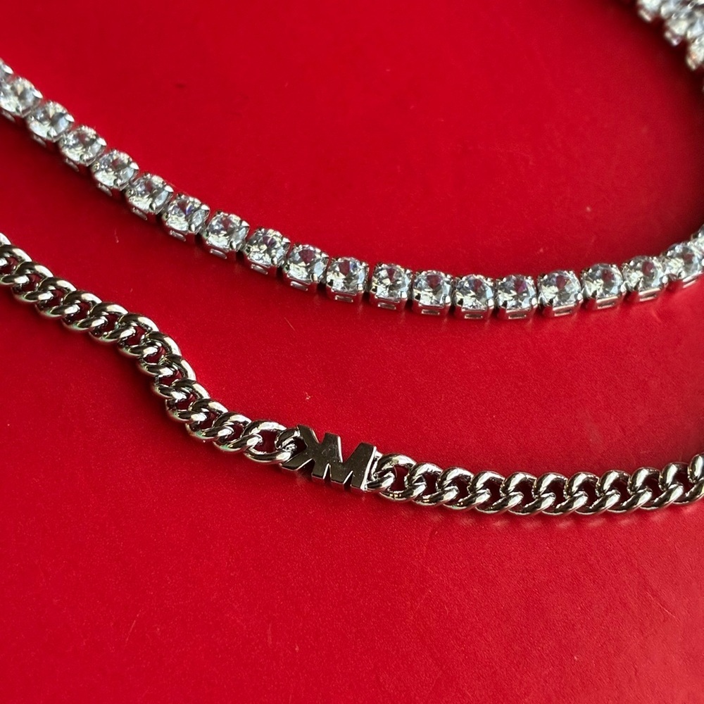 Michael Kors Necklace,Michael Kors Silver and Crystal Necklace - Picture 7 of 11
